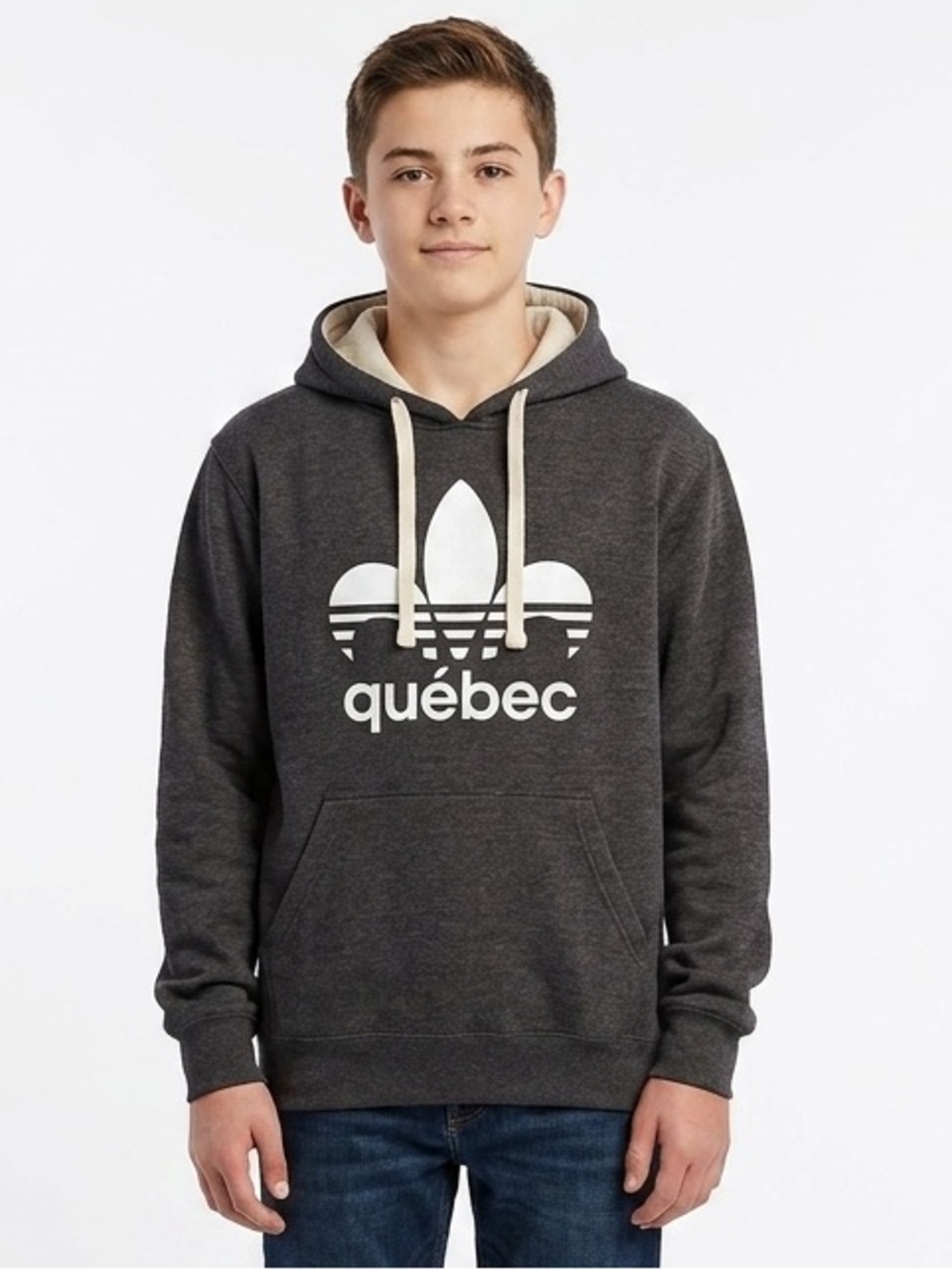 Quebec Grey Adult Med Hoodie Comfy Casual Back To School French Patriotic